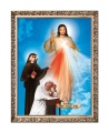 Obraz religijny Jezus Miłosierny, Papież Święty Jan Paweł II i Święta Siostra Faustyna w ramie z ornamentem