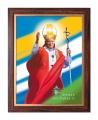 Obraz religijny Święty Jan Paweł II w ramie drewnianej ze złotym paskiem