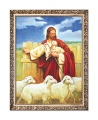 Obraz religijny Jezus Chrystus Dobry Pasterz z barankami w ramie z ornamentem
