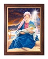 Rysunek religijny Matka Boża i Dzieciątko Jezus, Gwiazda betlejemska, Boże Narodzenie w ramie drewnianej ze złotym paskiem