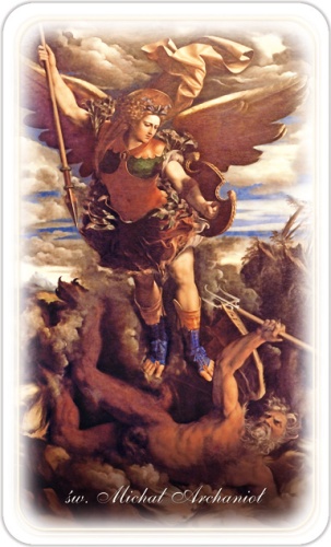 Obrazek z modlitwą do świętego Michała Archanioła.