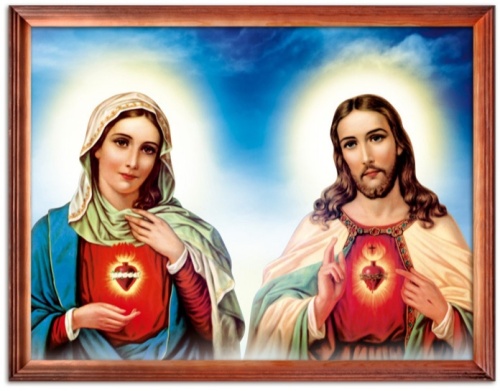 Obraz święty Serce Maryi i Serce Jezusa w drewnianej ramie