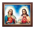 Obraz święty Serce Maryi i Serce Jezusa w ramie drewnianej ze złotym paskiem