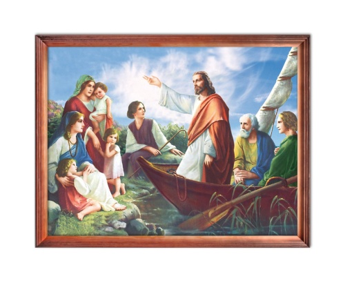 Obraz religijny Jezus Chrystus nauczający z łodzi w drewnianej ramie