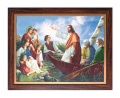 Obraz religijny Jezus Chrystus nauczający z łodzi w ramie drewnianej ze złotym paskiem