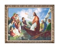 Obraz religijny Jezus Chrystus nauczający z łodzi w ramie z ornamentem