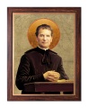 Obraz religijny Święty Jan Bosko w ramie drewnianej ze złotym paskiem