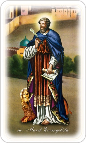 Obrazek z modlitwą do świętego Marka Ewangelisty.
