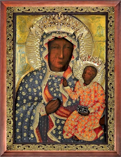 Obraz religijny Matka Boża Częstochowska suknia milenijna w drewnianej ramie