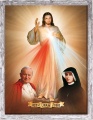 Obraz religijny Jezus Miłosierny, Papież Święty Jan Paweł II i Święta Siostra Faustyna w ramie szarej z przetarciami