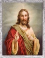 Obraz religijny Jezus Chrystus błogosławiący w ramie szarej z przetarciami