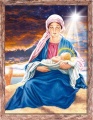 Rysunek religijny Matka Boża i Dzieciątko Jezus, Gwiazda betlejemska, Boże Narodzenie w ramie brązowej z przetarciami