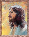 Obraz religijny Jezus Chrystus w ramie brązowej z przetarciami