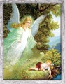 Obraz religijny dla dzieci Anioł Stróż w ramie szarej z przetarciami