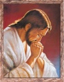 Obraz religijny Jezus Chrystus modlący w ramie brązowej z przetarciami