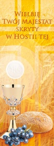 Baner na Boże Ciało "Wielbię Twój majestat skryty w hostii tej" 75x200cm