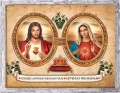 Obraz religijny Serce Jezusa i Serce Maryi w ramie szarej z przetarciami
