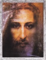 Obraz religijny Święty Całun, Wizerunek Jezusa Chrystusa z Całunu w ramie szarej z przetarciami