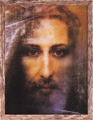 Obraz religijny Święty Całun, Wizerunek Jezusa Chrystusa z Całunu w ramie brązowej z przetarciami