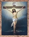 Obraz religijny ukrzyżowanie Jezusa Chrystusa w ramie brązowej z przetarciami