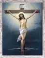 Obraz religijny ukrzyżowanie Jezusa Chrystusa w ramie szarej z przetarciami