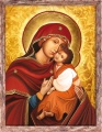 Obraz religijny Matka Boża Pięknej Miłości w ramie brązowej z przetarciami