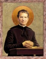 Obraz religijny Święty Jan Bosko w ramie brązowej z przetarciami
