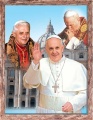Obraz religijny Święty Jan Paweł II, Papież Benedykt XVI i Papież Franciszek w ramie brązowej z przetarciami
