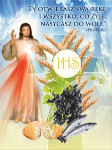 Baner na Boże Ciało "Ty otwierasz swą rękę i wszystko co żyje.." 75x100cm