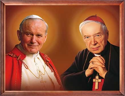 Obraz religijny Kardynał Stefan Wyszyński i Święty Jan Paweł II w drewnianej ramie