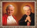 Obraz religijny Kardynał Stefan Wyszyński i Święty Jan Paweł II w ramie z ornamentem