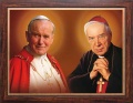 Obraz religijny Kardynał Stefan Wyszyński i Święty Jan Paweł II w ramie drewnianej ze złotym paskiem