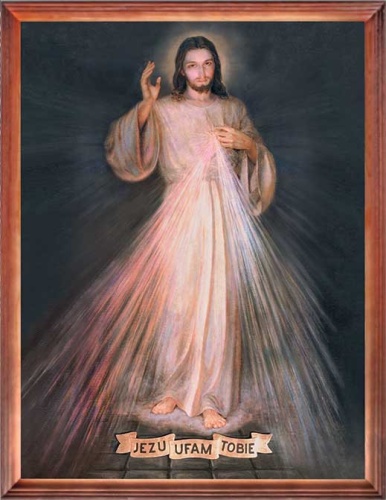 Obraz religijny Jezus Miłosierny - Jezu Ufam Tobie w drewnianej ramie