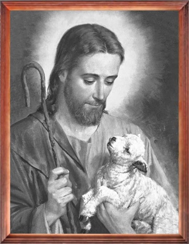 Obraz religijny Jezus Chrystus Dobry Pasterz w drewnianej ramie