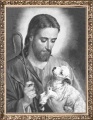 Obraz religijny Jezus Chrystus Dobry Pasterz w ramie z ornamentem