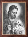 Obraz religijny Jezus Chrystus Dobry Pasterz w ramie drewnianej ze złotym paskiem