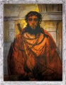 Obraz religijny Jezus Chrystus Ecce Homo w ramie szarej z przetarciami