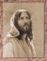 Obraz religijny Jezus Chrystus w ramie brązowej z przetarciami