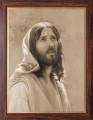 Obraz religijny Jezus Chrystus w ramie drewnianej ze złotym paskiem