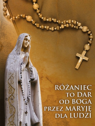 Baner na różaniec święty "Różaniec to dar od Boga przez Maryję dla ludzi" 75x100cm