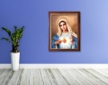 Obraz religijny na płótnie Serce Maryi w drewnianej ramie ze złotym paskiem