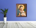 Obraz religijny na płótnie Jezus Chrystus Dobry Pasterz w drewnianej ramie ze złotym paskiem