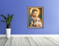 Obraz religijny na płótnie Jezus Chrystus Dobry Pasterz w ramie z ornamentem