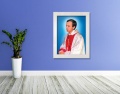 Obraz religijny na płótnie Błogosławiony Ksiądz Jerzy Popiełuszko  w białej ramie