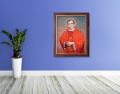Obraz religijny na płótnie Błogosławiony Ksiądz Jerzy Popiełuszko  w drewnianej ramie ze złotym paskiem
