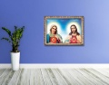 Obraz religijny na płótnie Serce Maryi i Serce Jezusa w ramie z ornamentem