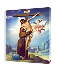 Obraz religijny na płótnie Jezus Chrystus i Święty Franciszek z Asyżu, ukrzyżowanie Jezusa na Krzyżu