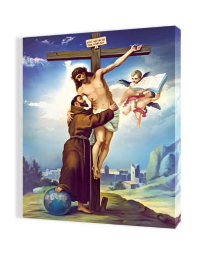 Obraz religijny na płótnie Jezus Chrystus i Święty Franciszek z Asyżu, ukrzyżowanie Jezusa na Krzyżu