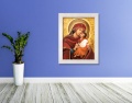Obraz religijny na płótnie Matka Boża Pięknej Miłości w białej ramie