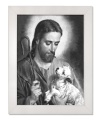 Obraz religijny Jezus Chrystus Dobry Pasterz w ramie białej